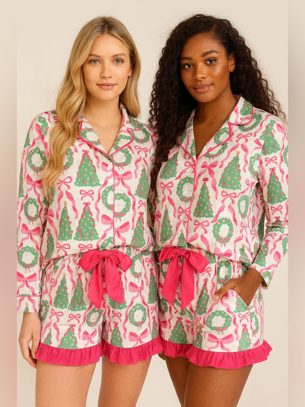 Thomas & Lee Company Christmas Pink Wreath + Trees Pajamas